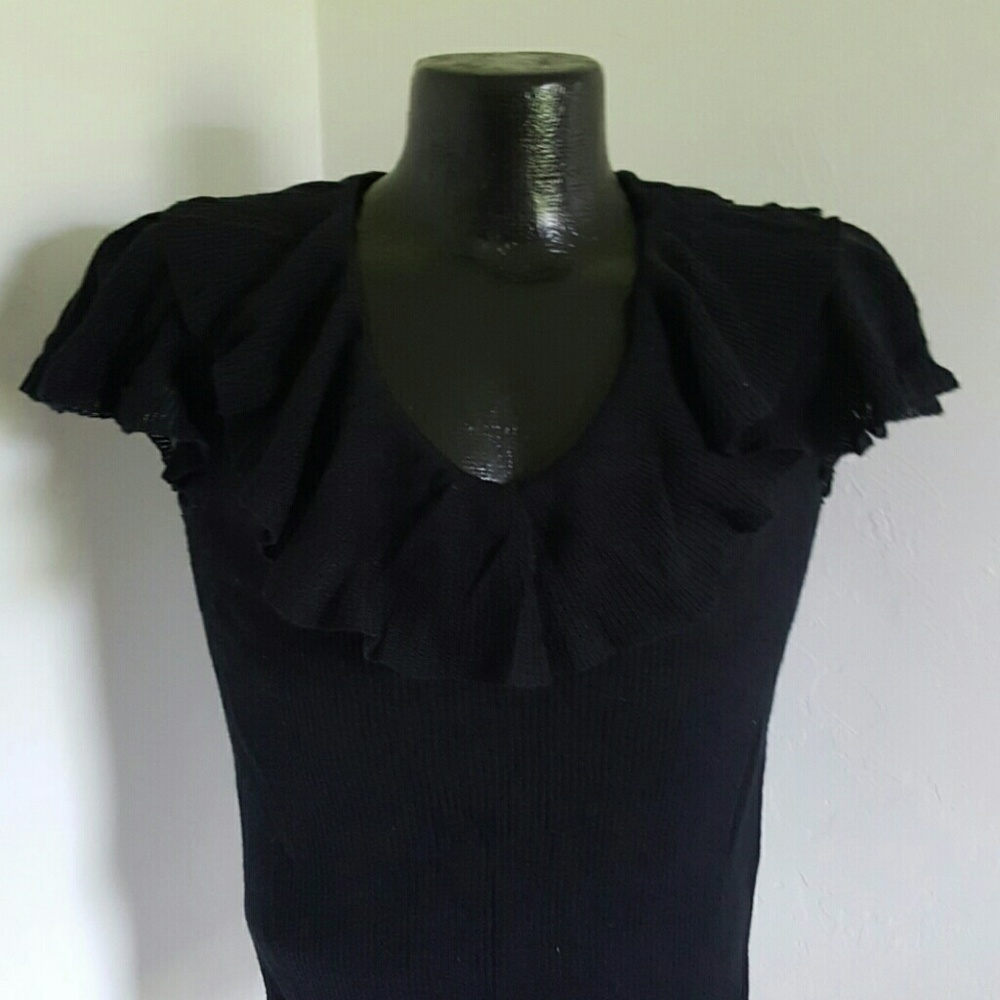 Chaps Black Knit Top PM Classic Romantic Everyday Boho Casual Layering  New